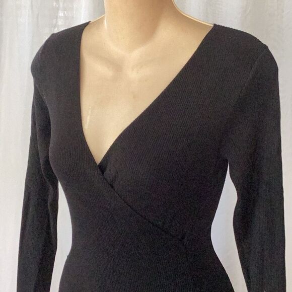 ASTR The Label Faux Wrap Ribbed Knit Sweater Dress Women’s Small Black Bodycon H - Picture 6 of 9